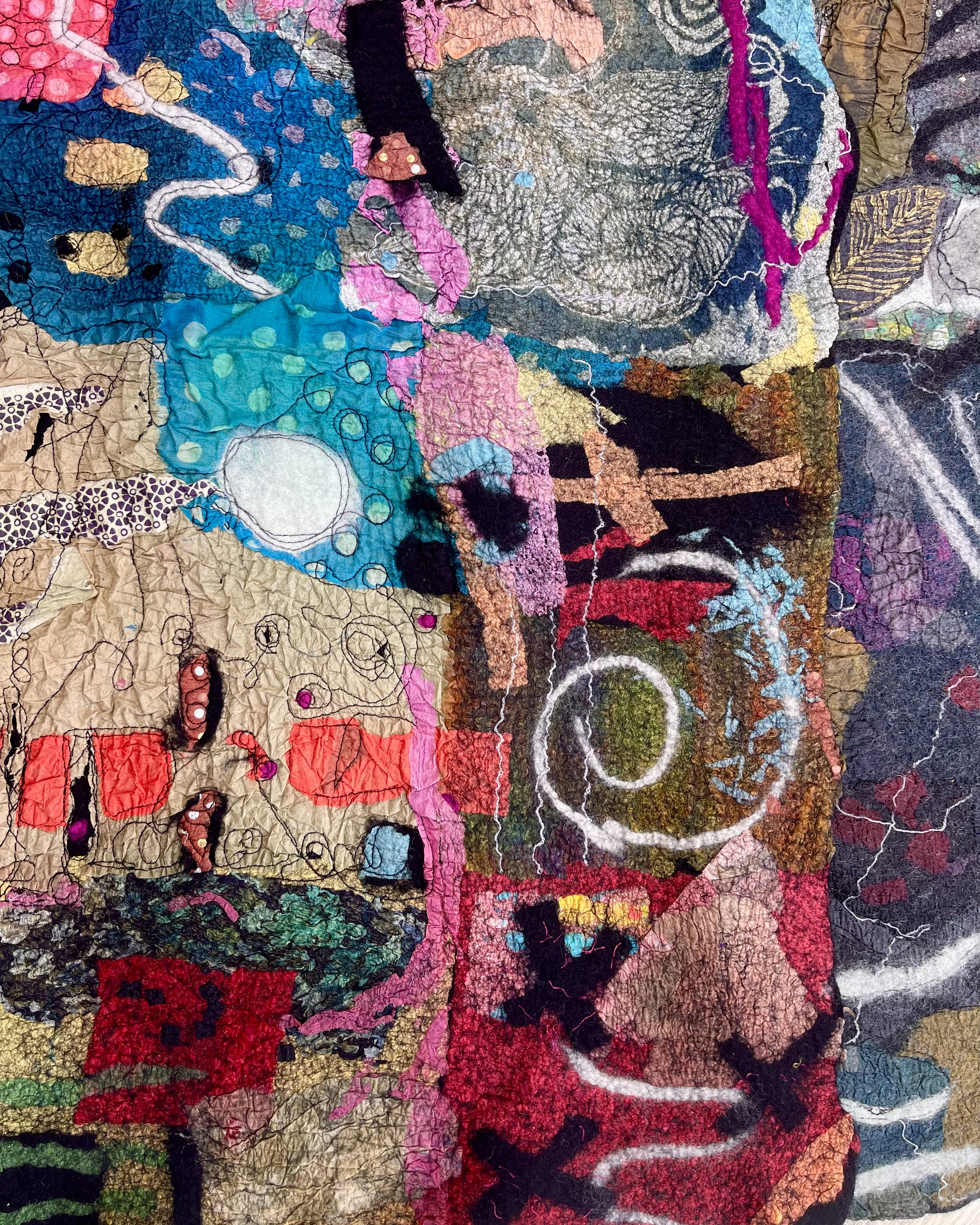 Paper felted into wool bold and textured 